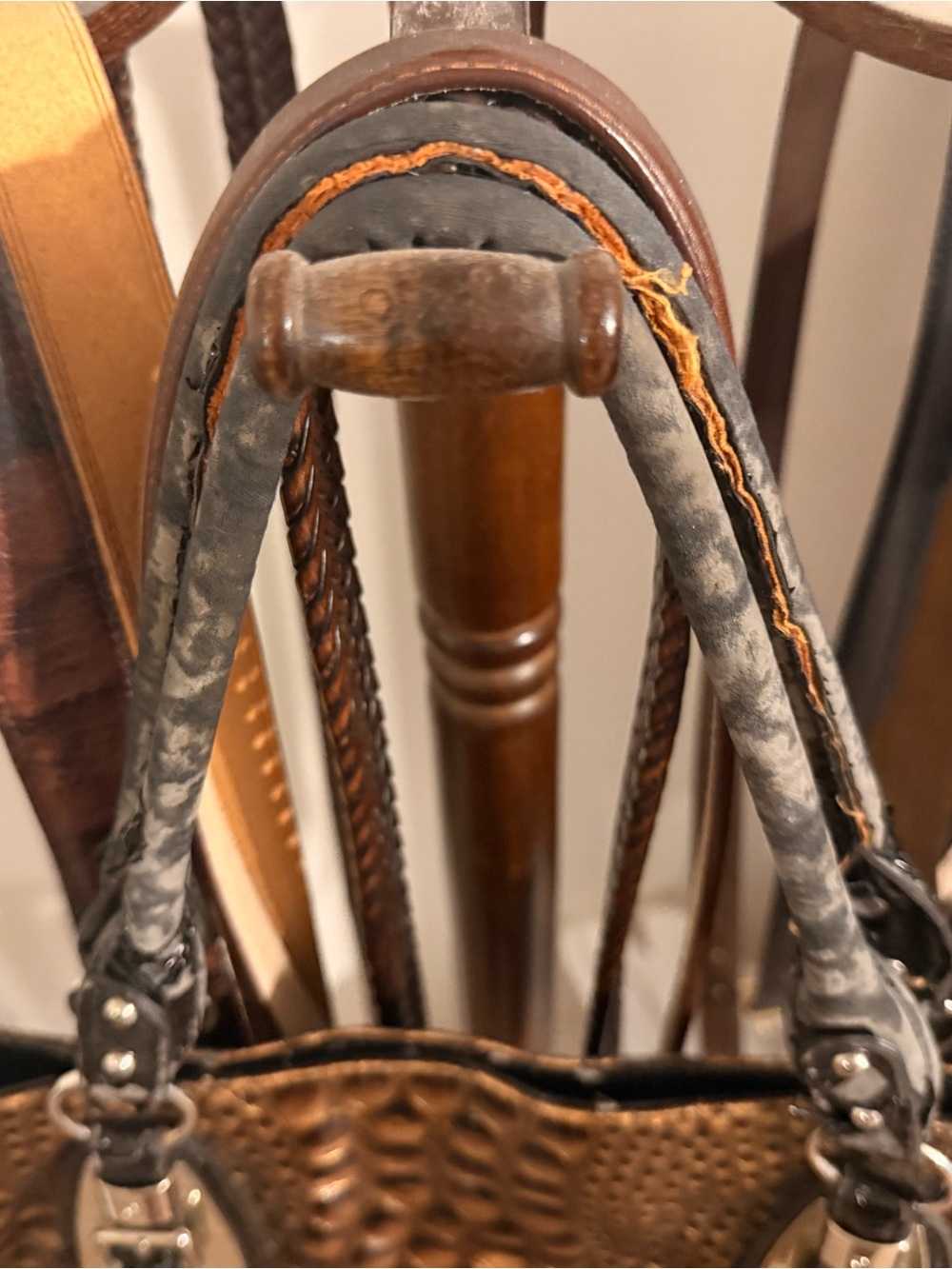 Textured Metallic Bronze Tote Bag with Stud Accents - Picture 4 of 10